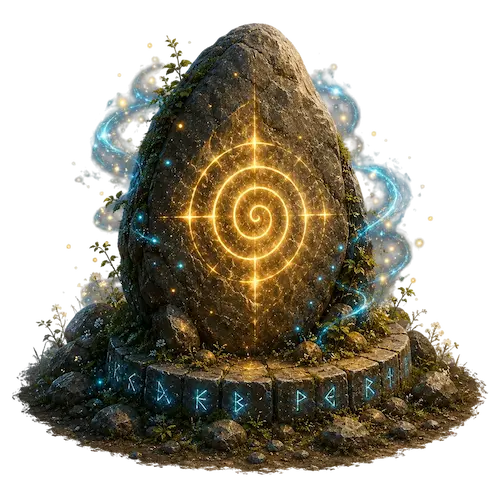 Glowing standing stone representing ancient magic